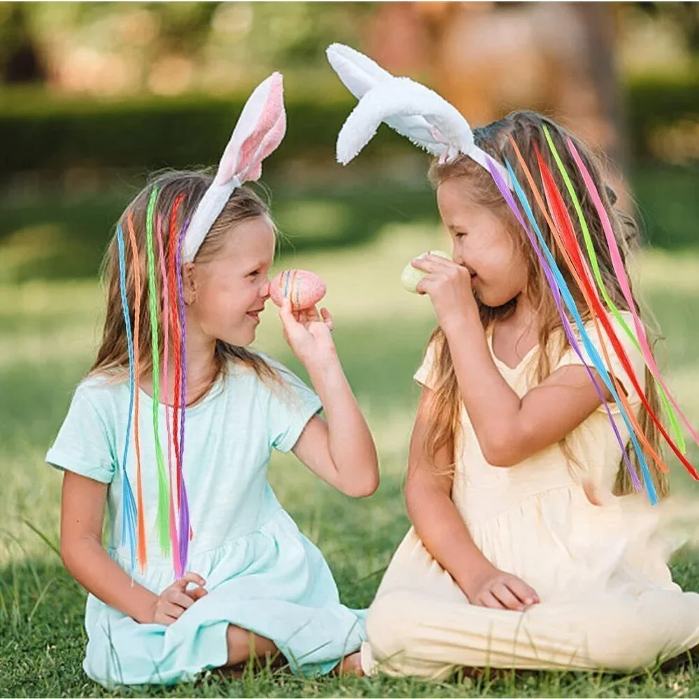 48 Pack Hair Accessories for Girls, Colored Hair Extensions for Kids Nylon Rainb